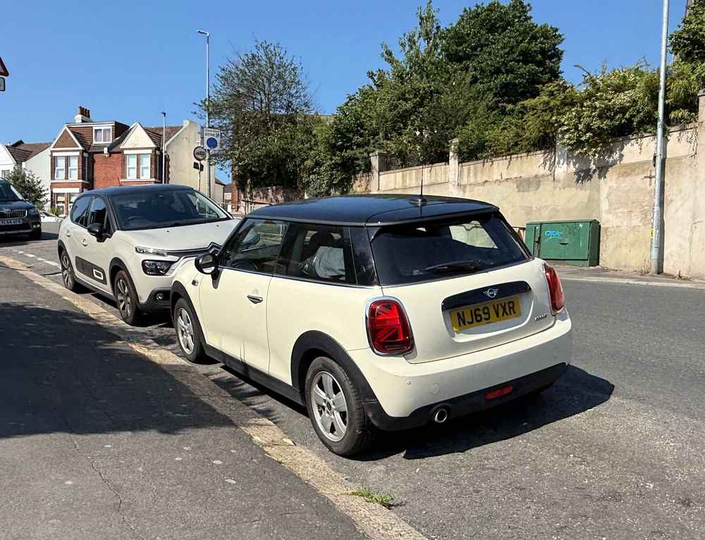 Photograph of NJ69 VXR - a Beige Mini Cooper parked in Hollingdean by a non-resident. The tenth of ten photographs supplied by the residents of Hollingdean.