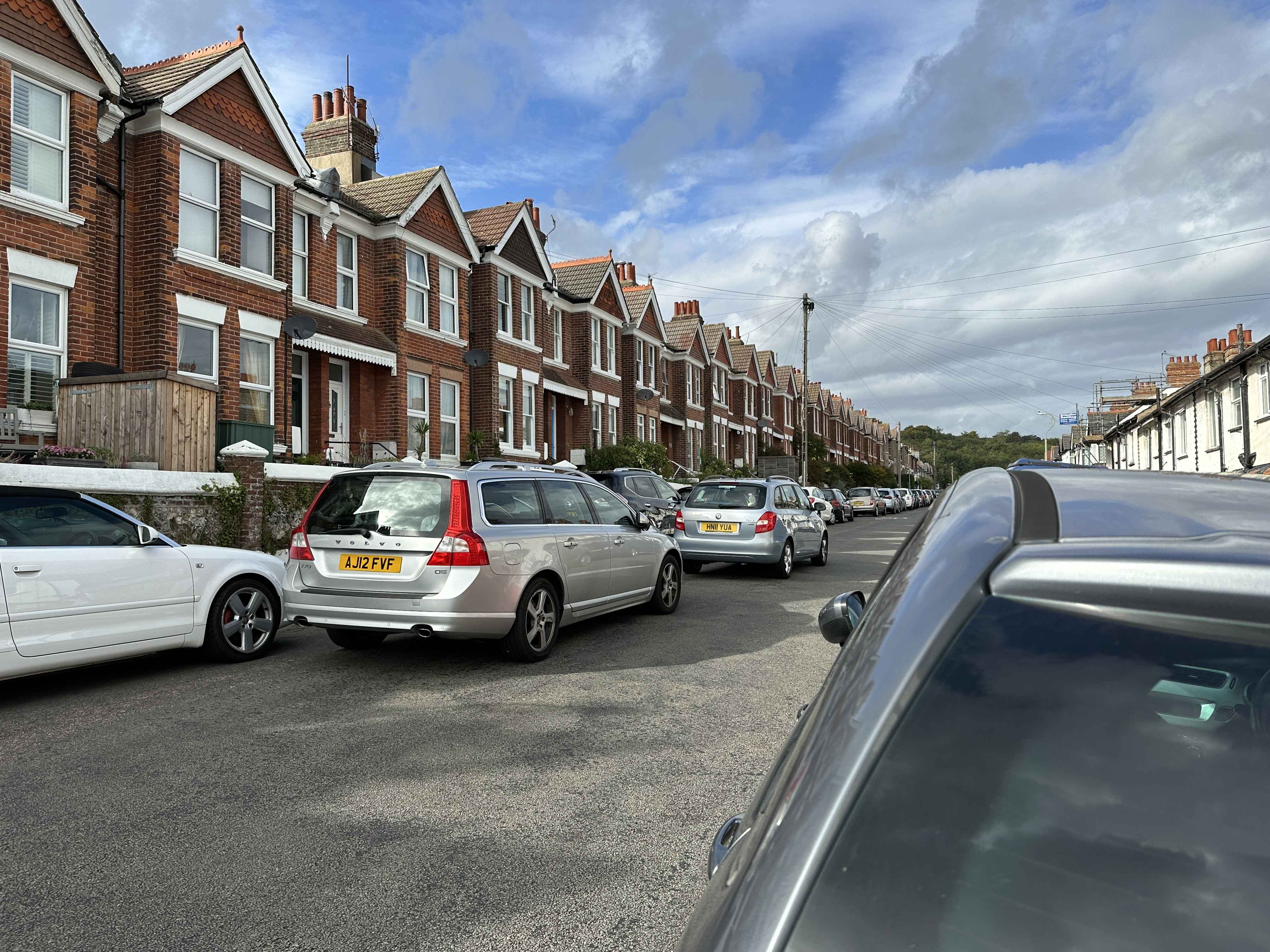 Photograph of AJ12 FVF - a Silver Volvo V70 parked in Hollingdean. The second of two photographs supplied by the residents of Hollingdean.