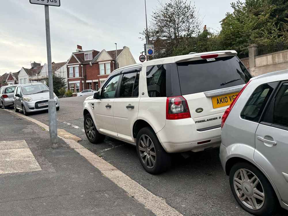 Photograph of AK10 VGZ - a White Land Rover Freelander parked in Hollingdean by a non-resident. The eighth of thirteen photographs supplied by the residents of Hollingdean.