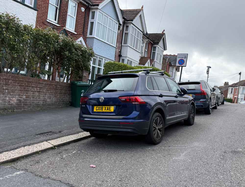 Photograph of GX18 XAE - a Blue Volkswagen Tiguan parked in Hollingdean by a non-resident who uses the local area as part of their Brighton commute. The sixteenth of sixteen photographs supplied by the residents of Hollingdean.