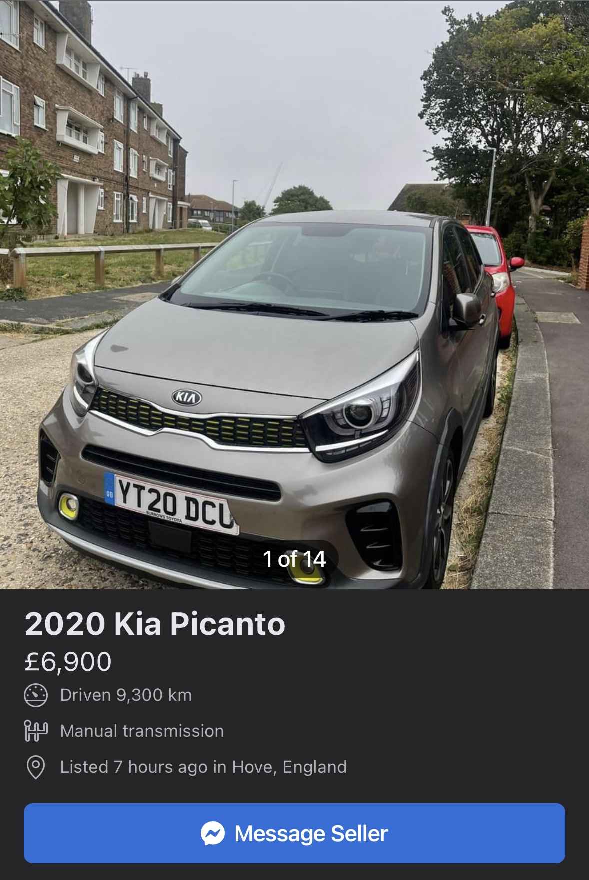 Photograph of YT20 DCU - a Grey Kia Picanto parked in Hollingdean by a non-resident and stored here whilst a dodgy car dealer attempts to sell it. The first of five photographs supplied by the residents of Hollingdean.