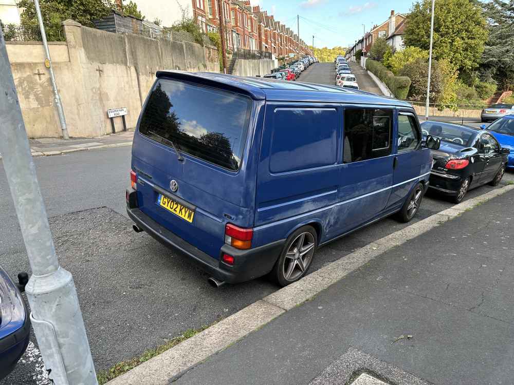 Photograph of GY02 KYW - a Blue Volkswagen Transporter camper van parked in Hollingdean by a non-resident. The eighth of twenty-one photographs supplied by the residents of Hollingdean.