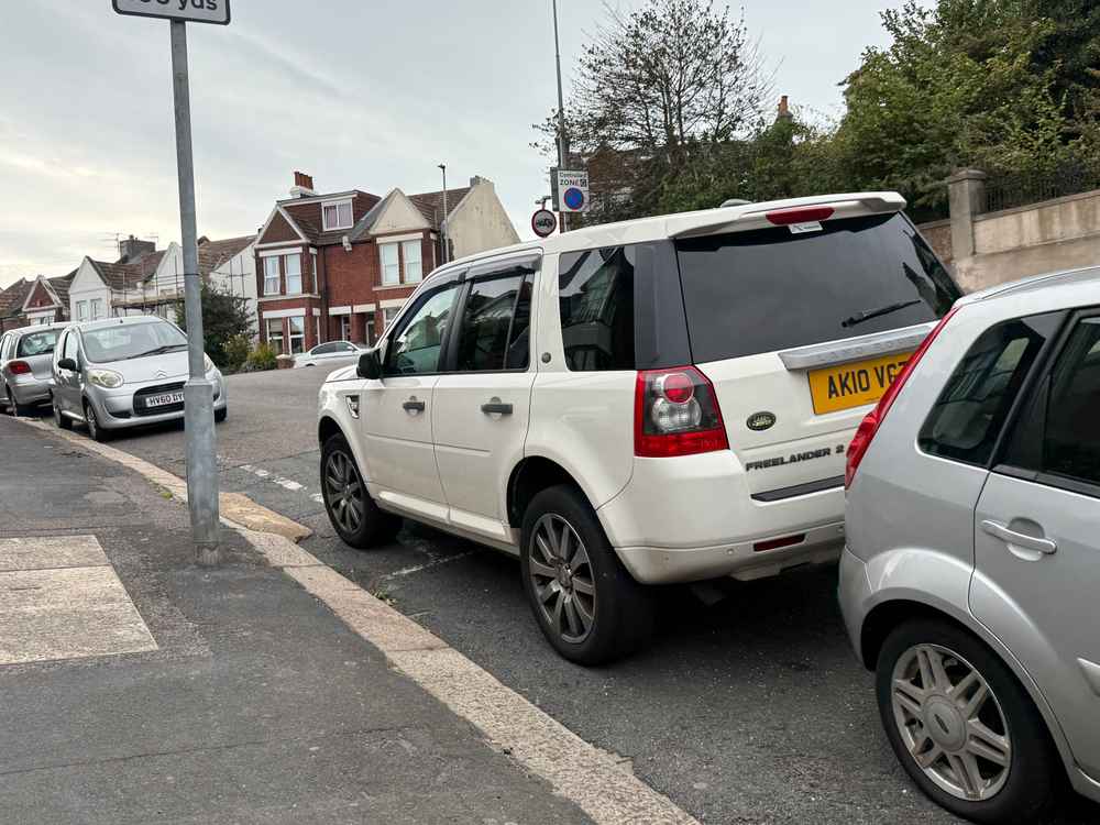 Photograph of AK10 VGZ - a White Land Rover Freelander parked in Hollingdean by a non-resident. The eighth of nine photographs supplied by the residents of Hollingdean.