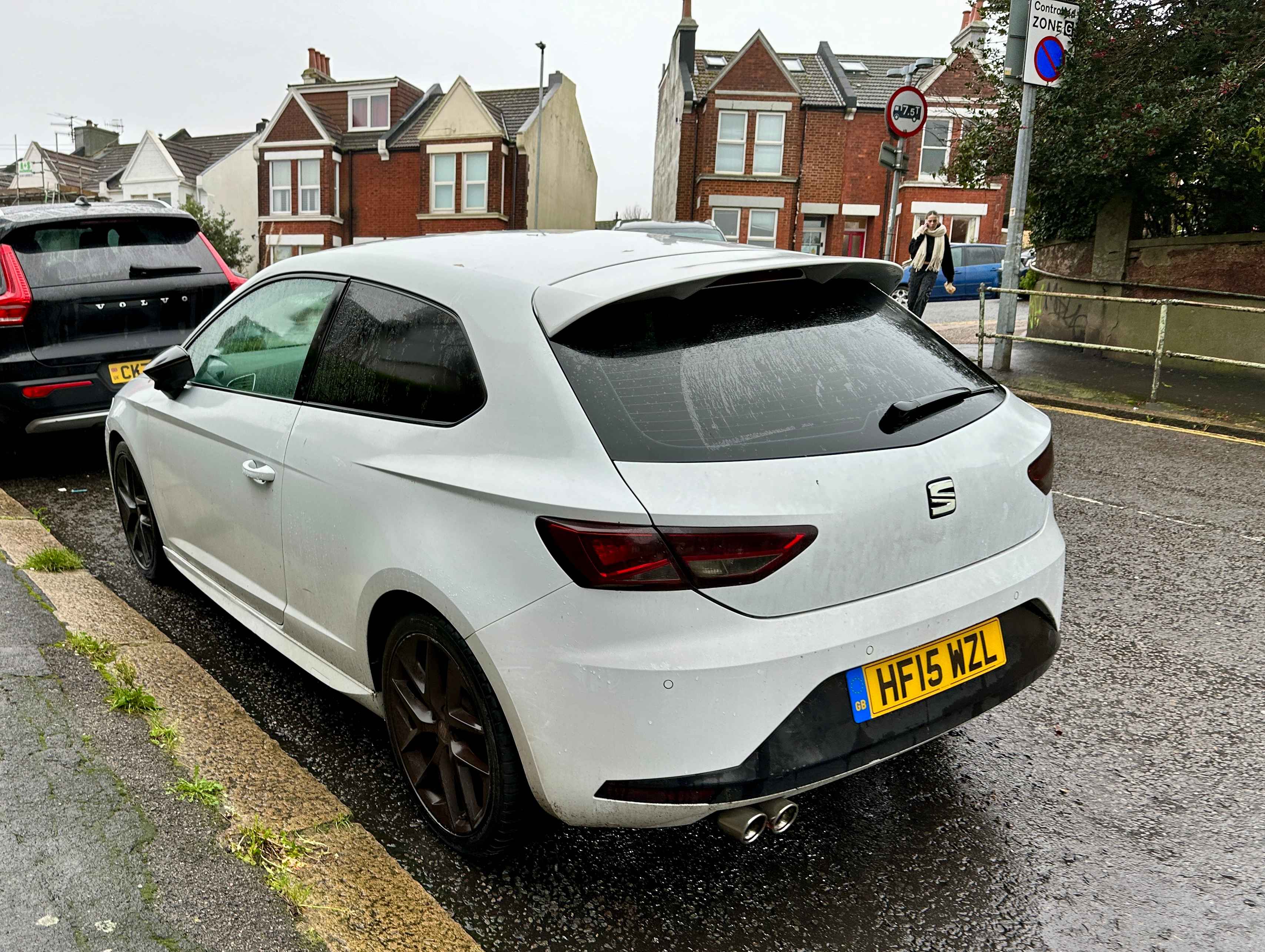 Photograph of HF15 WZL - a White Seat Leon parked in Hollingdean by a non-resident. The third of three photographs supplied by the residents of Hollingdean.