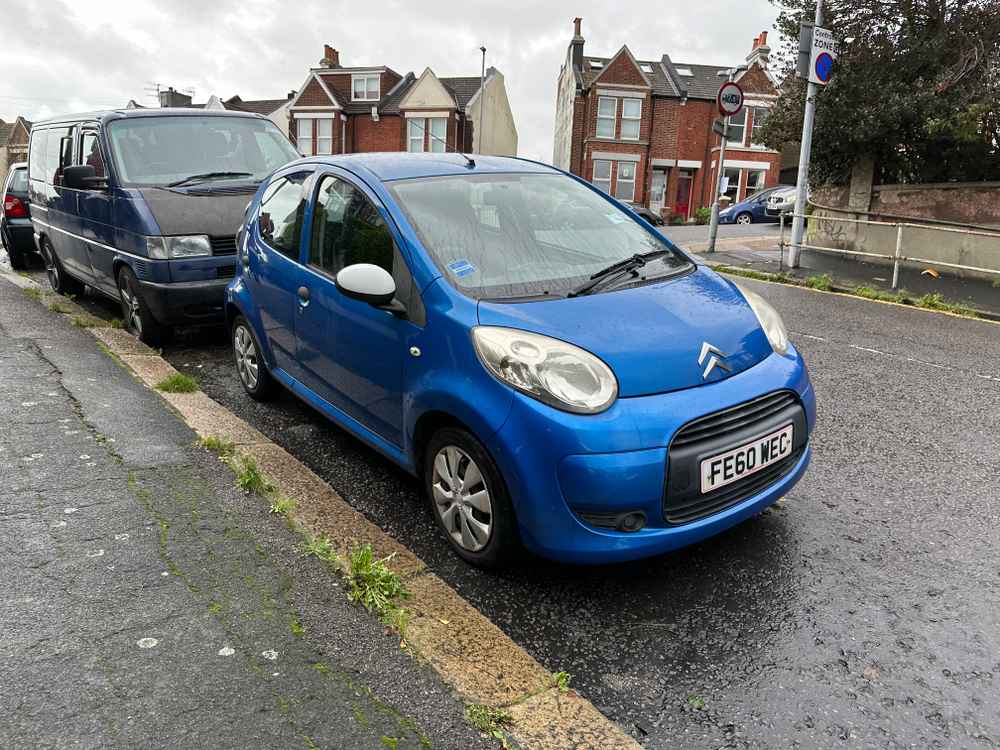 Photograph of FE60 WEC - a Blue Citroen C1 parked in Hollingdean by a non-resident. The fourth of thirteen photographs supplied by the residents of Hollingdean.
