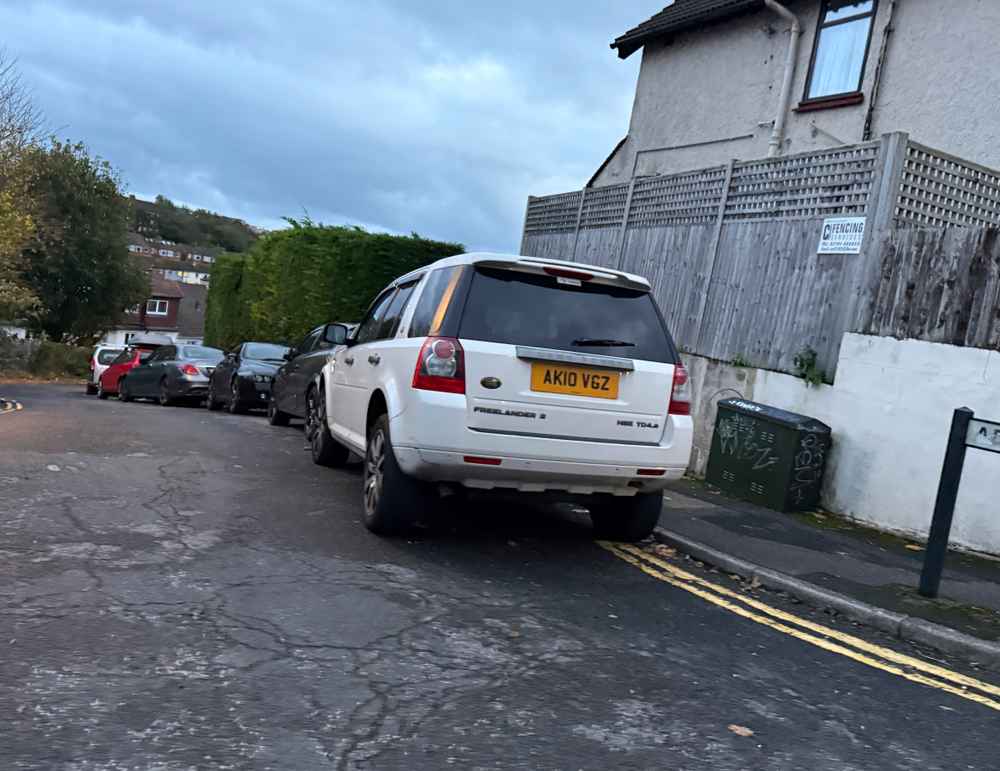 Photograph of AK10 VGZ - a White Land Rover Freelander parked in Hollingdean by a non-resident. The tenth of eleven photographs supplied by the residents of Hollingdean.