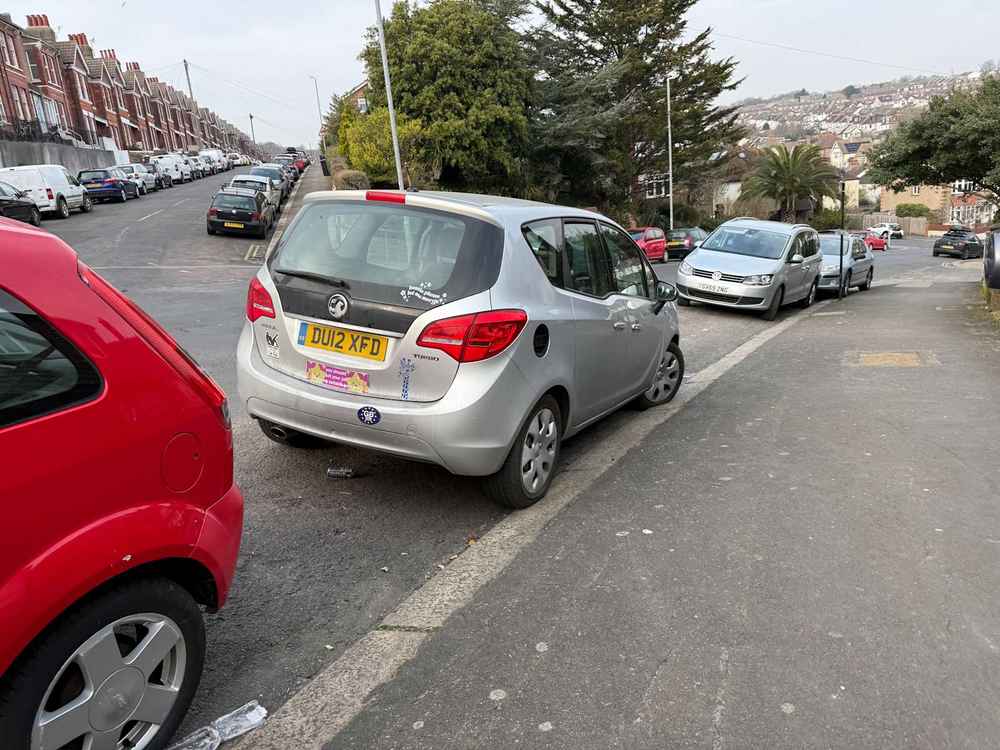 Photograph of DU12 XFD - a Silver Vauxhall Meriva parked in Hollingdean by a non-resident. The third of five photographs supplied by the residents of Hollingdean.