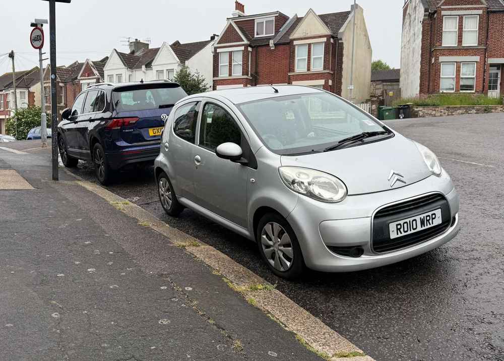 Photograph of RO10 WRP - a Silver Citroen C1 parked in Hollingdean by a non-resident. The third of four photographs supplied by the residents of Hollingdean.