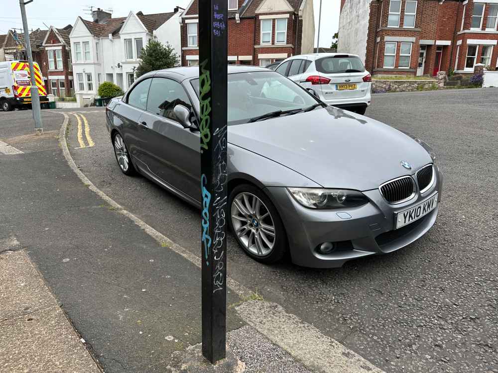 Photograph of YK10 KMV - a Silver BMW 3 Series parked in Hollingdean by a non-resident. The first of four photographs supplied by the residents of Hollingdean.