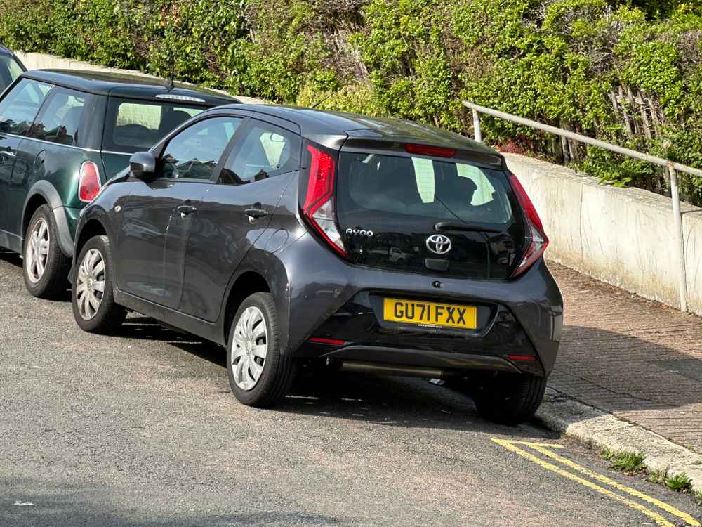 Photograph of GU71 FXX - a Grey Toyota Aygo parked in Hollingdean by a non-resident who uses the local area as part of their Brighton commute. The sixth of six photographs supplied by the residents of Hollingdean.