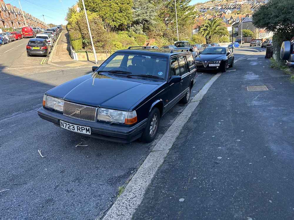 Photograph of N723 RPM - a Green Volvo 940 parked in Hollingdean by a non-resident who uses the local area as part of their Brighton commute. The second of three photographs supplied by the residents of Hollingdean.