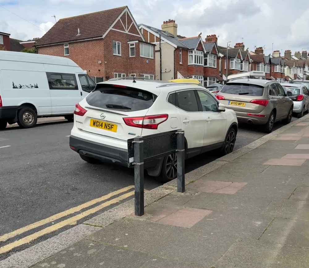 Photograph of WG14 NSF - a White Nissan Qasqai parked in Hollingdean by a non-resident who uses the local area as part of their Brighton commute. The fifth of five photographs supplied by the residents of Hollingdean.