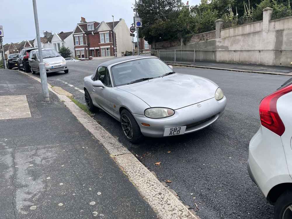 Photograph of S83 ACD - a Silver Mazda MX-5 parked in Hollingdean by a non-resident. The first of two photographs supplied by the residents of Hollingdean.