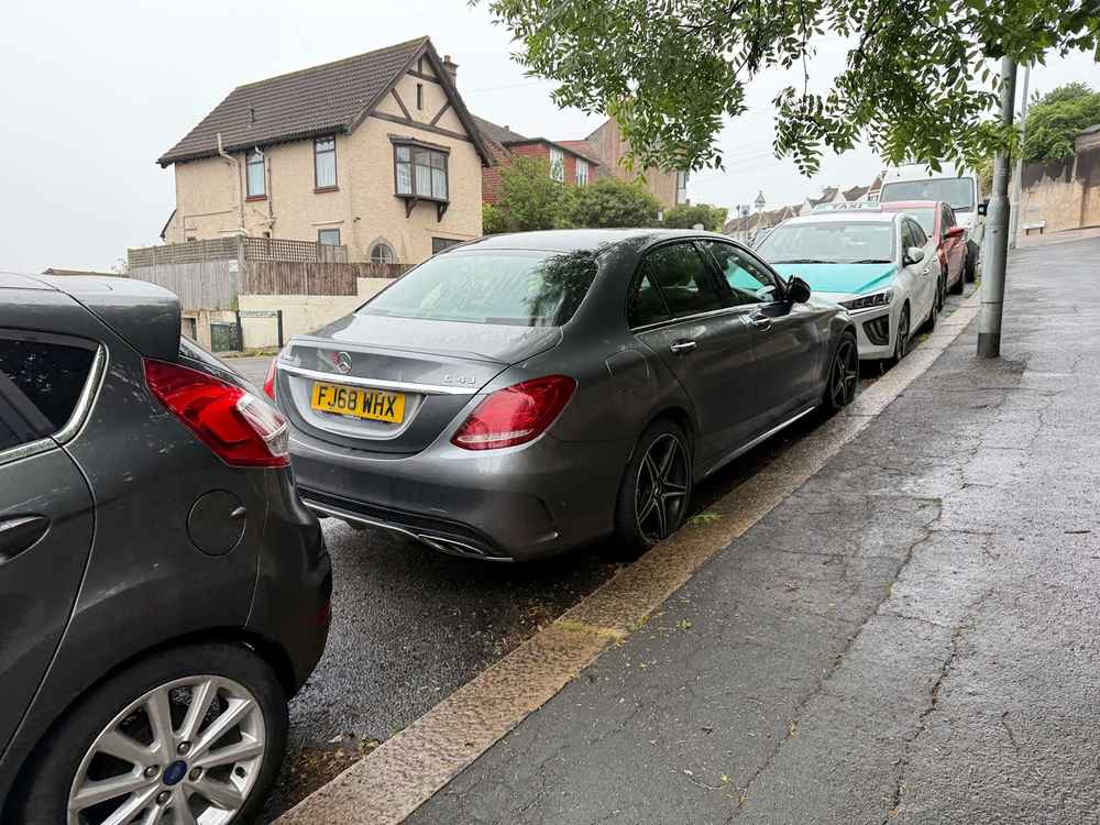 Photograph of FJ68 WHX - a Grey Mercedes C Class parked in Hollingdean by a non-resident. The nineteenth of twenty-eight photographs supplied by the residents of Hollingdean.