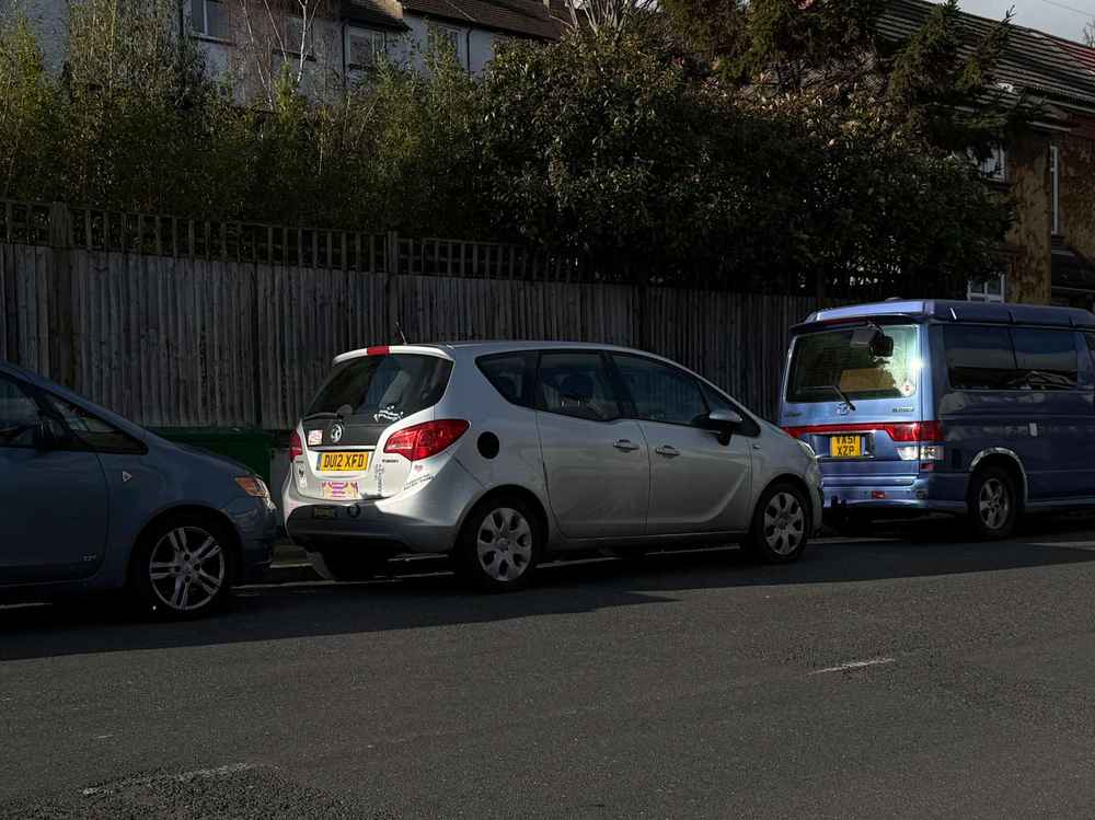 Photograph of DU12 XFD - a Silver Vauxhall Meriva parked in Hollingdean by a non-resident. The fourth of five photographs supplied by the residents of Hollingdean.