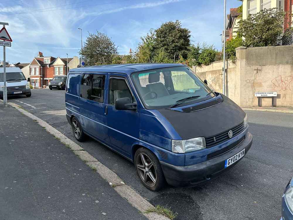 Photograph of GY02 KYW - a Blue Volkswagen Transporter camper van parked in Hollingdean by a non-resident. The eleventh of twenty-five photographs supplied by the residents of Hollingdean.