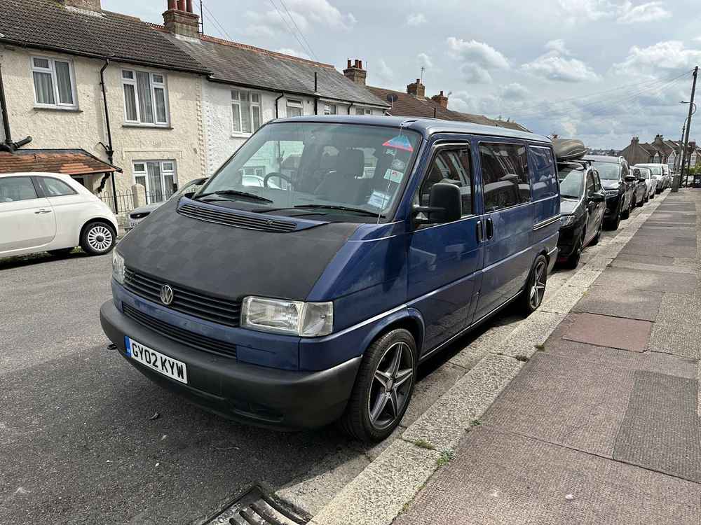 Photograph of GY02 KYW - a Blue Volkswagen Transporter camper van parked in Hollingdean by a non-resident. The sixth of twenty-five photographs supplied by the residents of Hollingdean.