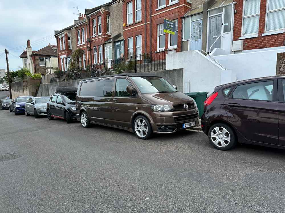 Photograph of GY10 UYU - a Brown Volkswagen Transporter camper van parked in Hollingdean by a non-resident. The third of seven photographs supplied by the residents of Hollingdean.