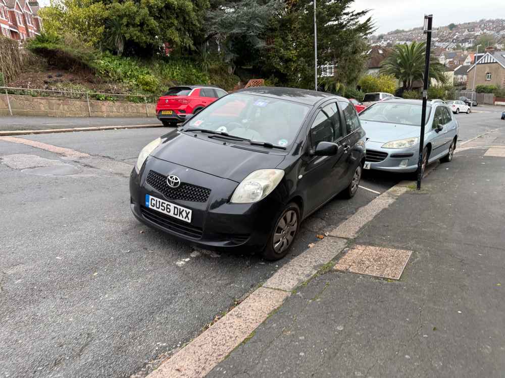 Photograph of GU56 DKX - a Black Toyota Yaris parked in Hollingdean by a non-resident who uses the local area as part of their Brighton commute. The third of three photographs supplied by the residents of Hollingdean.