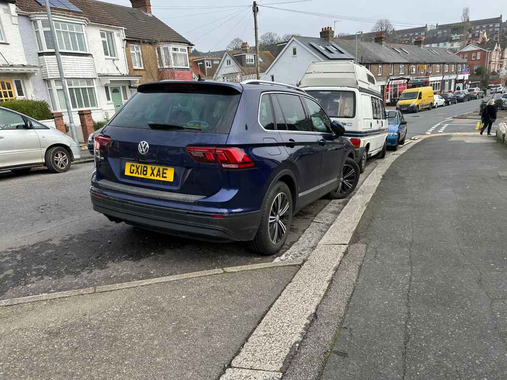 Photograph of GX18 XAE - a Blue Volkswagen Tiguan parked in Hollingdean by a non-resident who uses the local area as part of their Brighton commute. The fourth of six photographs supplied by the residents of Hollingdean.