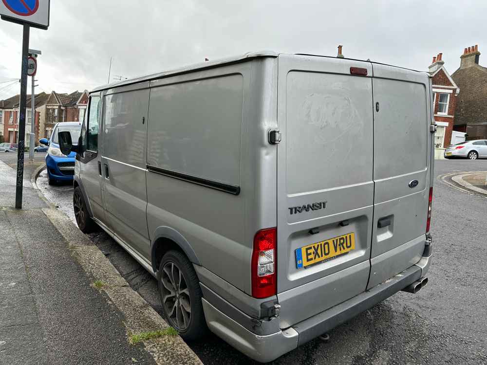 Photograph of EX10 VRU - a Silver Ford Transit parked in Hollingdean by a non-resident. The twelfth of sixteen photographs supplied by the residents of Hollingdean.