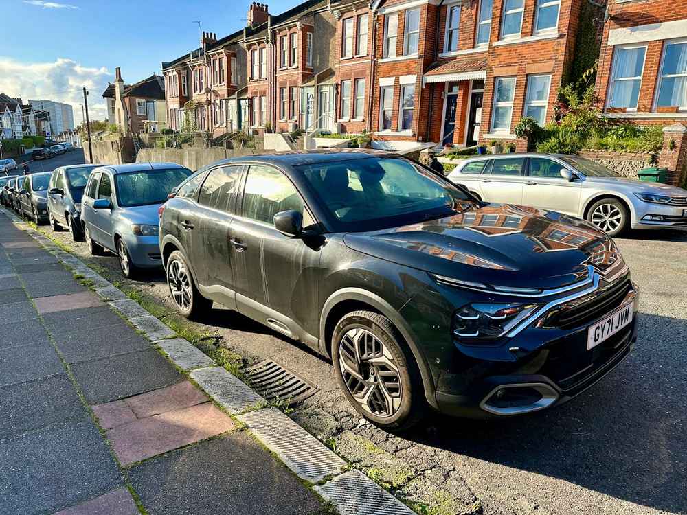 Photograph of GY71 JVM - a Black Citroen C4 parked in Hollingdean by a non-resident who uses the local area as part of their Brighton commute. The second of three photographs supplied by the residents of Hollingdean.