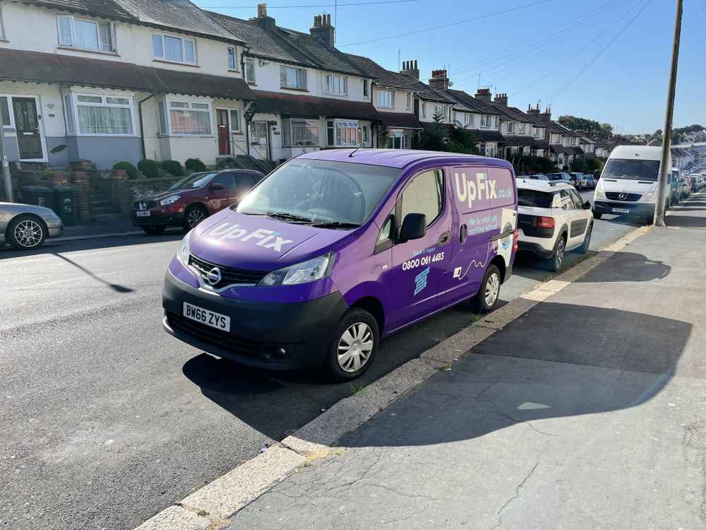Photograph of BW66 ZYS - a Purple Nissan Nv200 parked in Hollingdean by a non-resident. The first of two photographs supplied by the residents of Hollingdean.