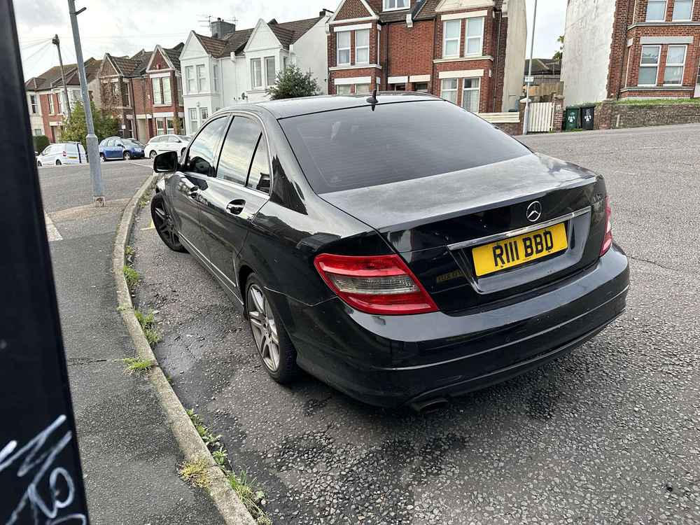 Photograph of R111 BBD - a Black Mercedes C Class parked in Hollingdean by a non-resident who uses the local area as part of their Brighton commute.
