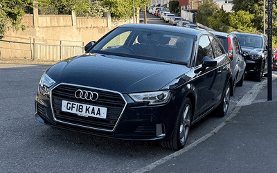 GF18 KAA, a Blue Audi A3 parked in Hollingdean