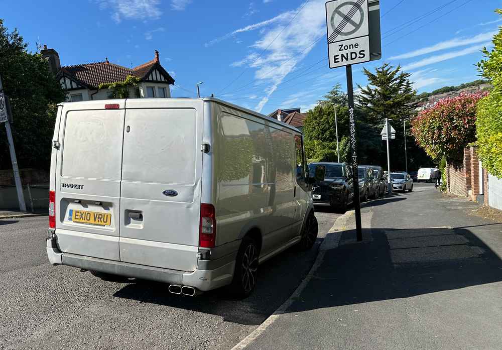 Photograph of EX10 VRU - a Silver Ford Transit parked in Hollingdean by a non-resident. The sixteenth of sixteen photographs supplied by the residents of Hollingdean.