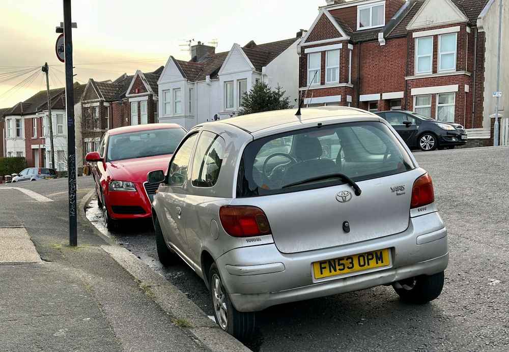 Photograph of FN53 OPM - a Silver Toyota Yaris parked in Hollingdean by a non-resident. The fifth of eleven photographs supplied by the residents of Hollingdean.