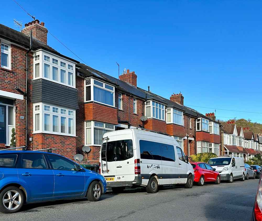 Photograph of KW07 WHX - a White Mercedes Sprinter camper van parked in Hollingdean by a non-resident. The second of four photographs supplied by the residents of Hollingdean.