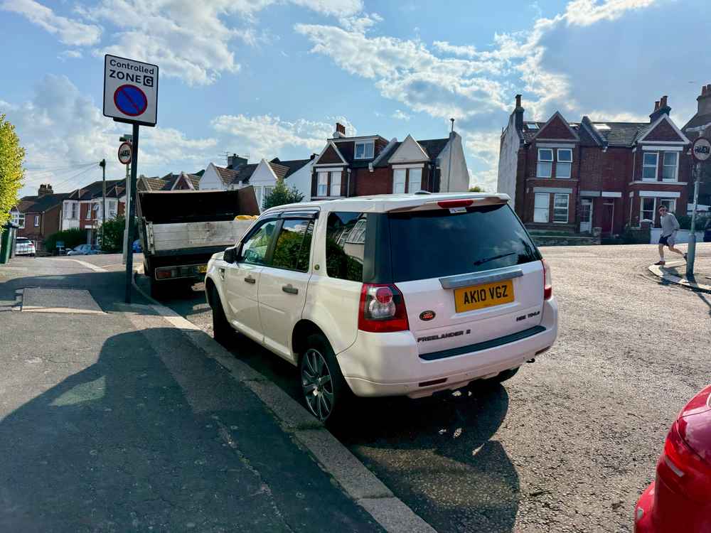 Photograph of AK10 VGZ - a White Land Rover Freelander parked in Hollingdean by a non-resident. The fourth of five photographs supplied by the residents of Hollingdean.