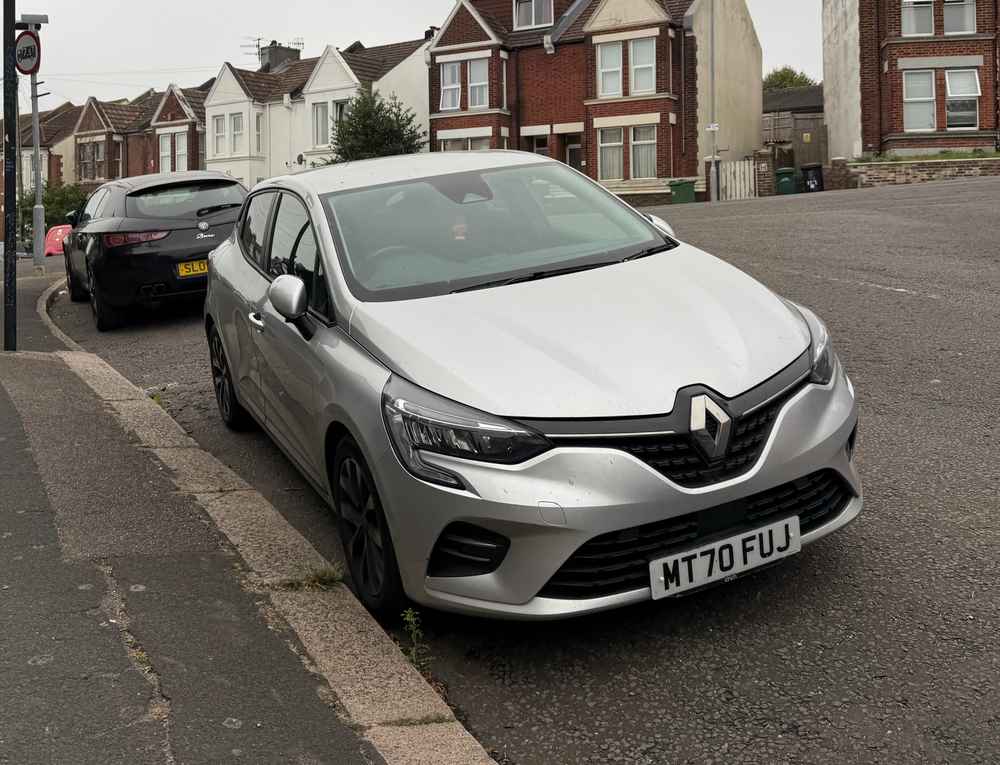 Photograph of MT70 FUJ - a Silver Renault Clio parked in Hollingdean by a non-resident. The third of three photographs supplied by the residents of Hollingdean.