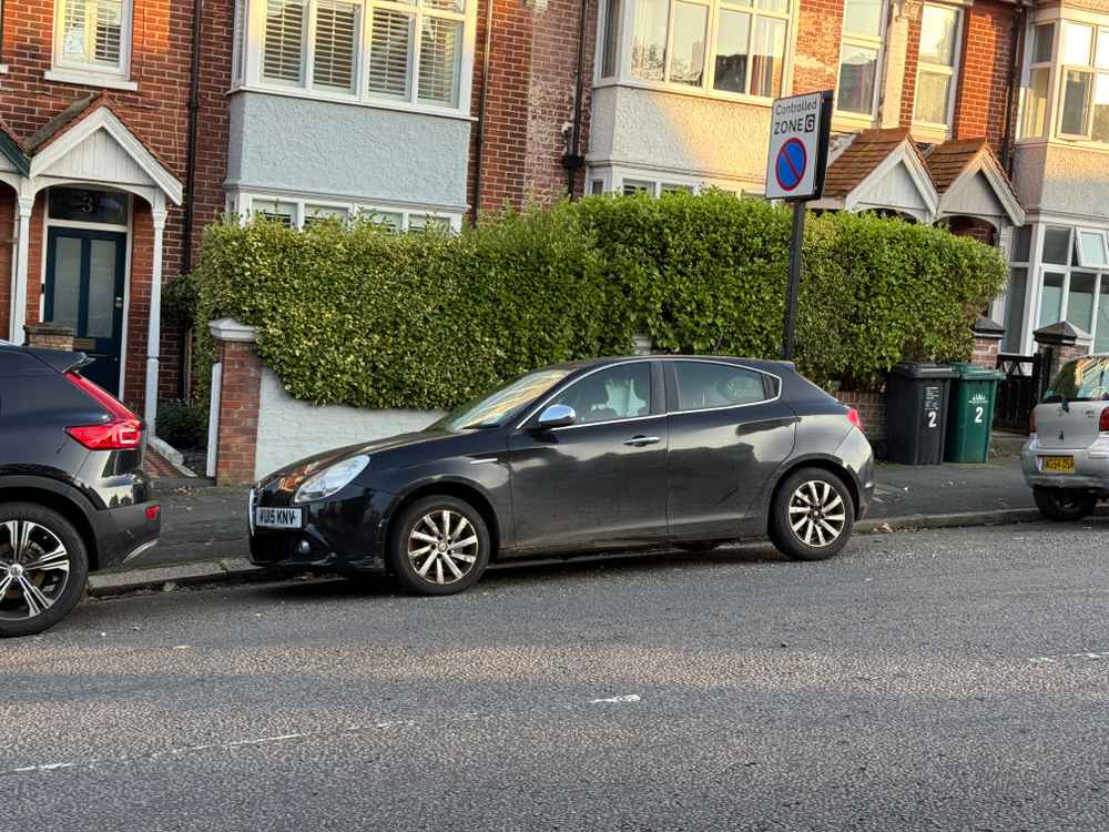 Photograph of VU15 KNV - a Black Alfa Romeo Giulietta parked in Hollingdean by a non-resident. The twentieth of twenty-one photographs supplied by the residents of Hollingdean.