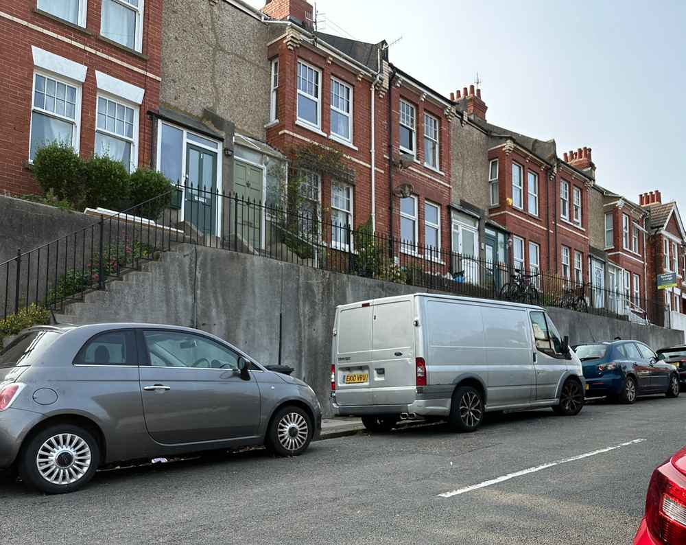 Photograph of EX10 VRU - a Silver Ford Transit parked in Hollingdean by a non-resident. The seventeenth of eighteen photographs supplied by the residents of Hollingdean.