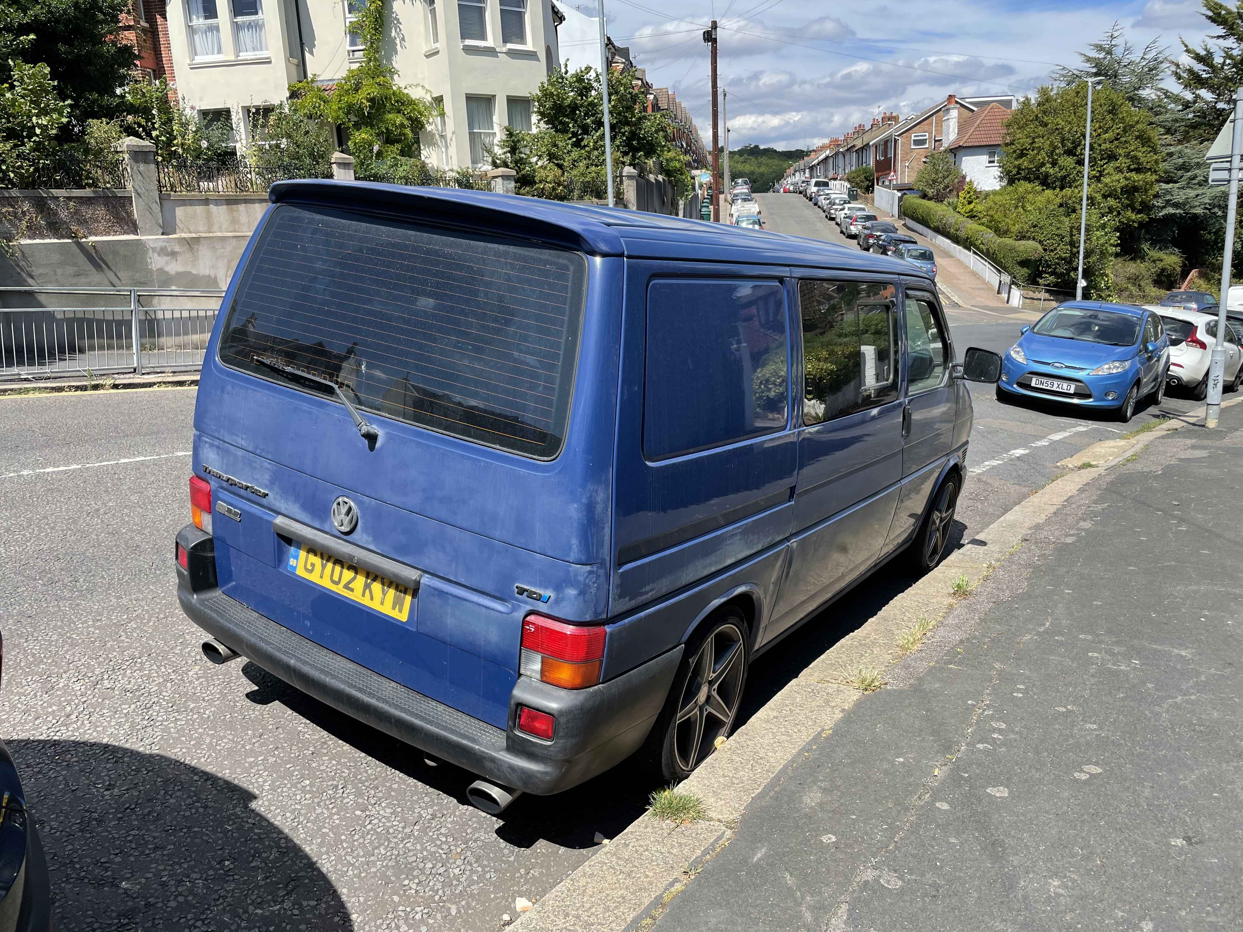 Photograph of GY02 KYW - a Blue Volkswagen Transporter camper van parked in Hollingdean by a non-resident. The fifth of eighteen photographs supplied by the residents of Hollingdean.
