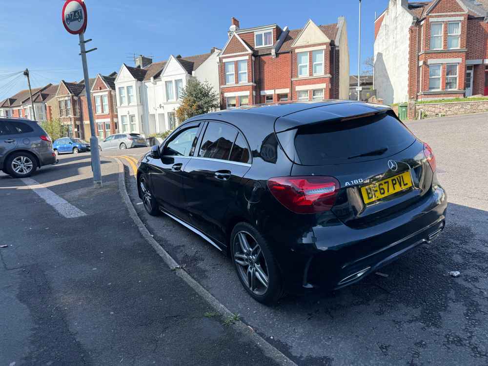 Photograph of BF67 PVL - a Black Mercedes A Class parked in Hollingdean by a non-resident. The second of four photographs supplied by the residents of Hollingdean.