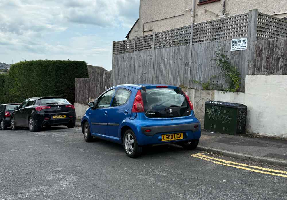 Photograph of LS60 UCA - a Blue Peugeot 107 parked in Hollingdean by a non-resident. The twenty-fourth of twenty-four photographs supplied by the residents of Hollingdean.