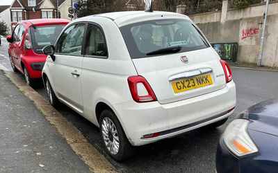 GX23 NKK, a White Fiat 500 parked in Hollingdean