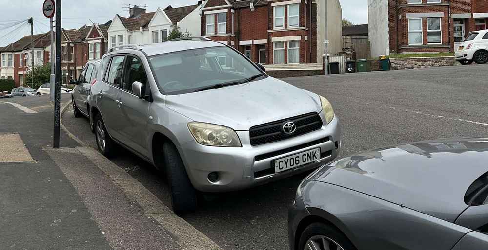 Photograph of CY06 GNK - a Silver Toyota RAV4 parked in Hollingdean by a non-resident. The second of three photographs supplied by the residents of Hollingdean.