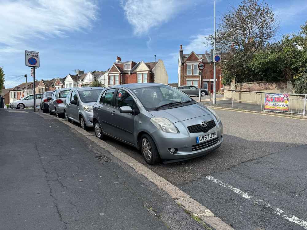 Photograph of GV57 JYH - a Grey Toyota Yaris parked in Hollingdean by a non-resident. The second of four photographs supplied by the residents of Hollingdean.