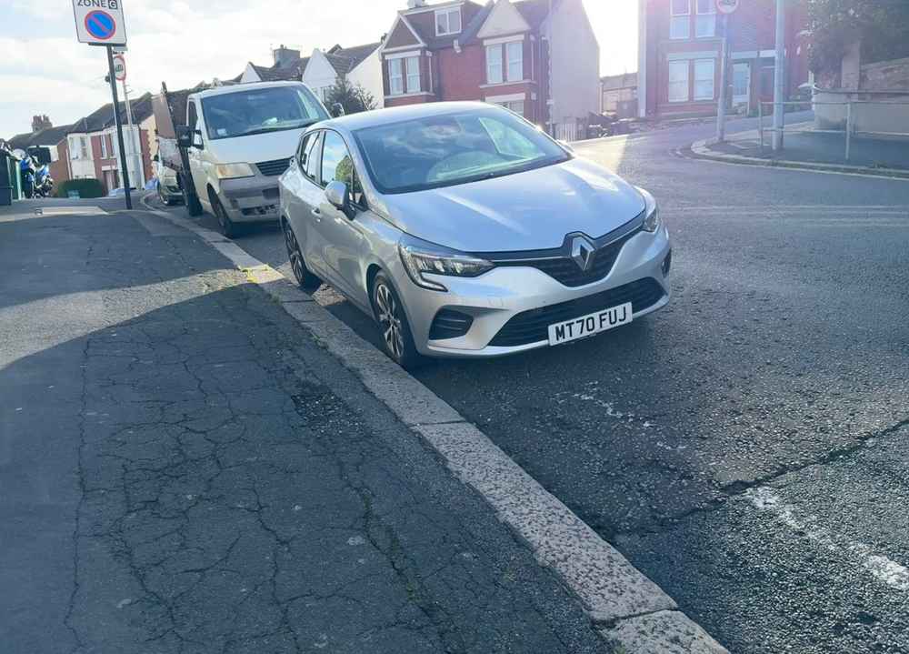 Photograph of MT70 FUJ - a Silver Renault Clio parked in Hollingdean by a non-resident. The fifth of five photographs supplied by the residents of Hollingdean.