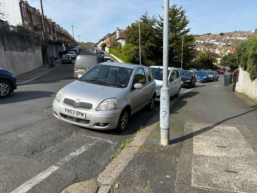 Photograph of FN53 OPM - a Silver Toyota Yaris parked in Hollingdean by a non-resident. The sixth of ten photographs supplied by the residents of Hollingdean.