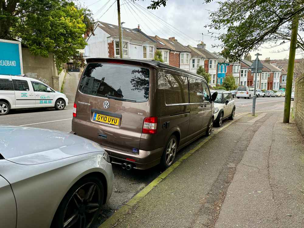 Photograph of GY10 UYU - a Brown Volkswagen Transporter camper van parked in Hollingdean by a non-resident. The first of seven photographs supplied by the residents of Hollingdean.