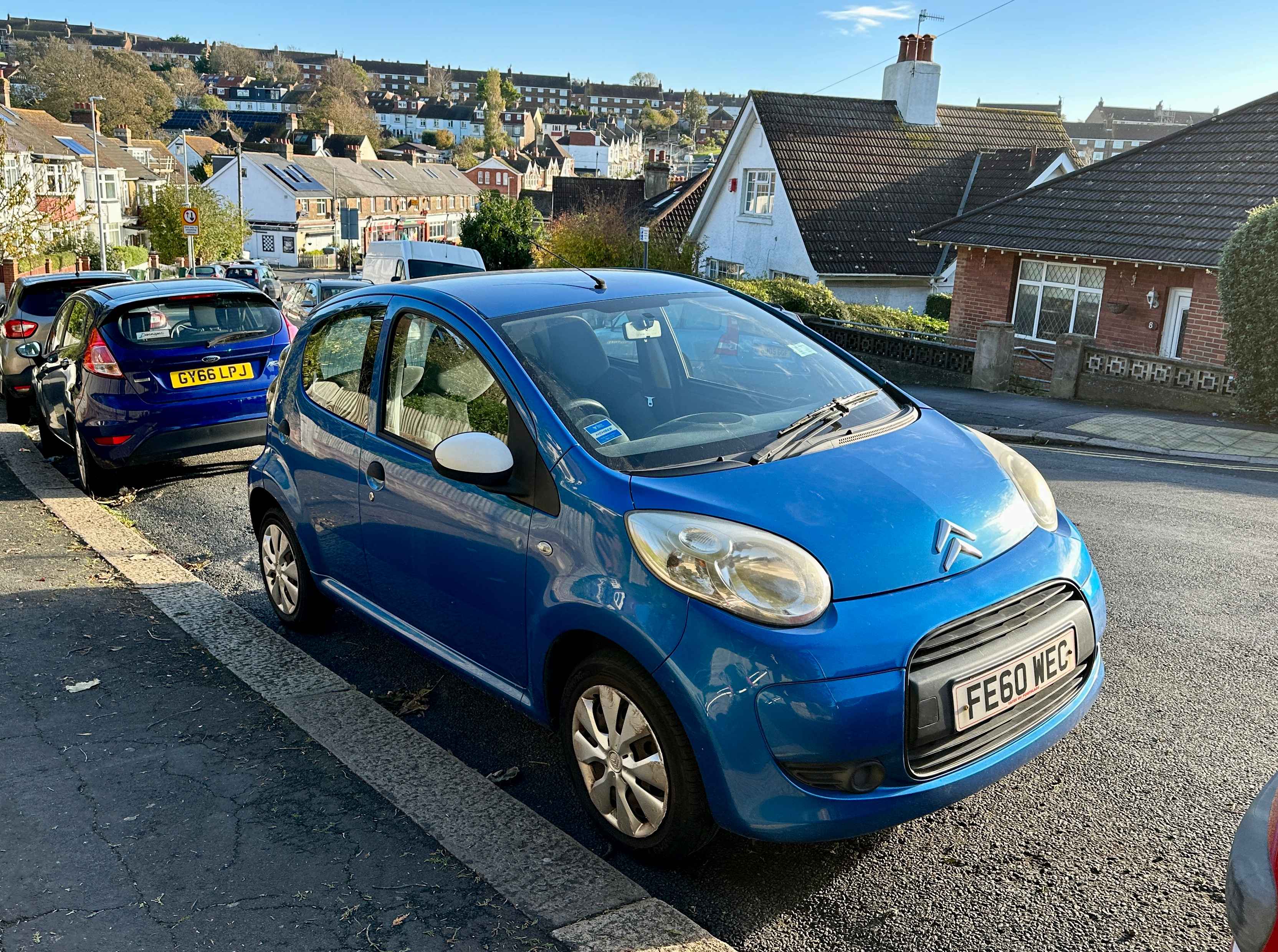 Photograph of FE60 WEC - a Blue Citroen C1 parked in Hollingdean by a non-resident. The fifth of ten photographs supplied by the residents of Hollingdean.