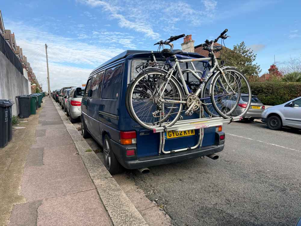 Photograph of GY02 KYW - a Blue Volkswagen Transporter camper van parked in Hollingdean by a non-resident. The twenty-fourth of twenty-four photographs supplied by the residents of Hollingdean.