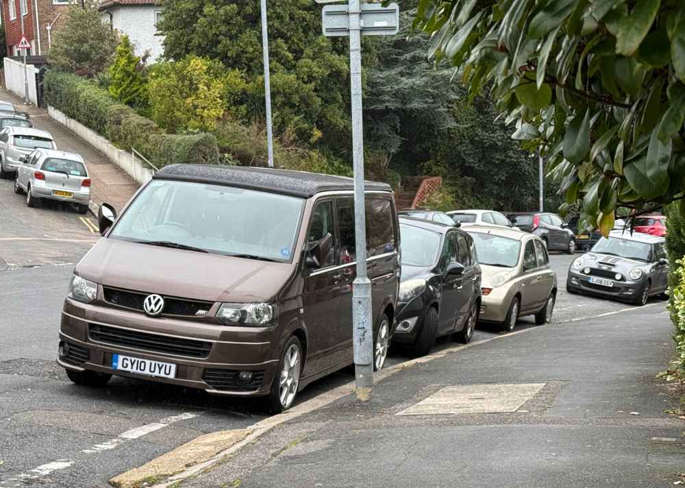 Photograph of GY10 UYU - a Brown Volkswagen Transporter camper van parked in Hollingdean by a non-resident. The fifth of seven photographs supplied by the residents of Hollingdean.