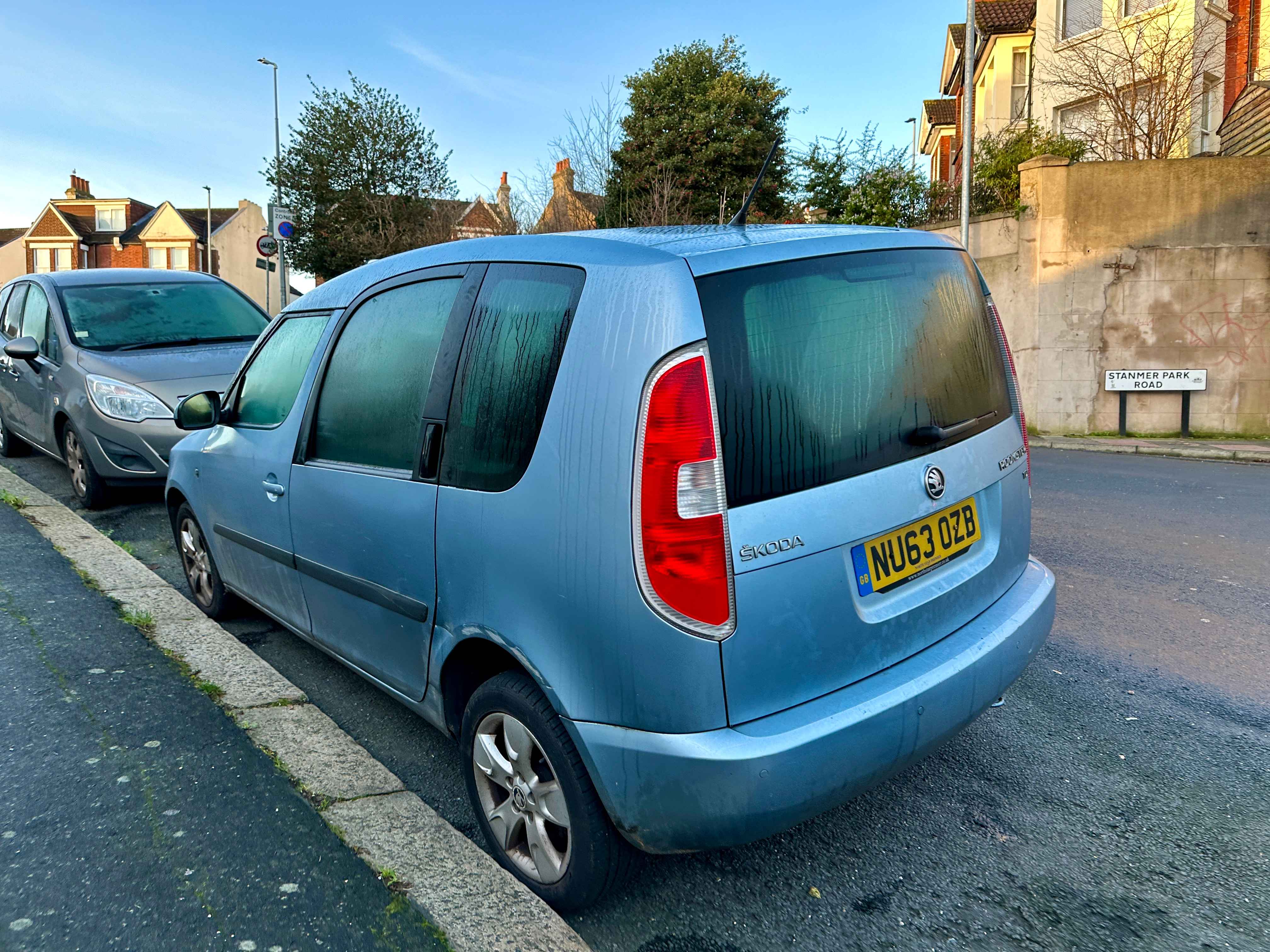 Photograph of NU63 OZB - a Blue Skoda Roomster parked in Hollingdean by a non-resident. The fourteenth of nineteen photographs supplied by the residents of Hollingdean.