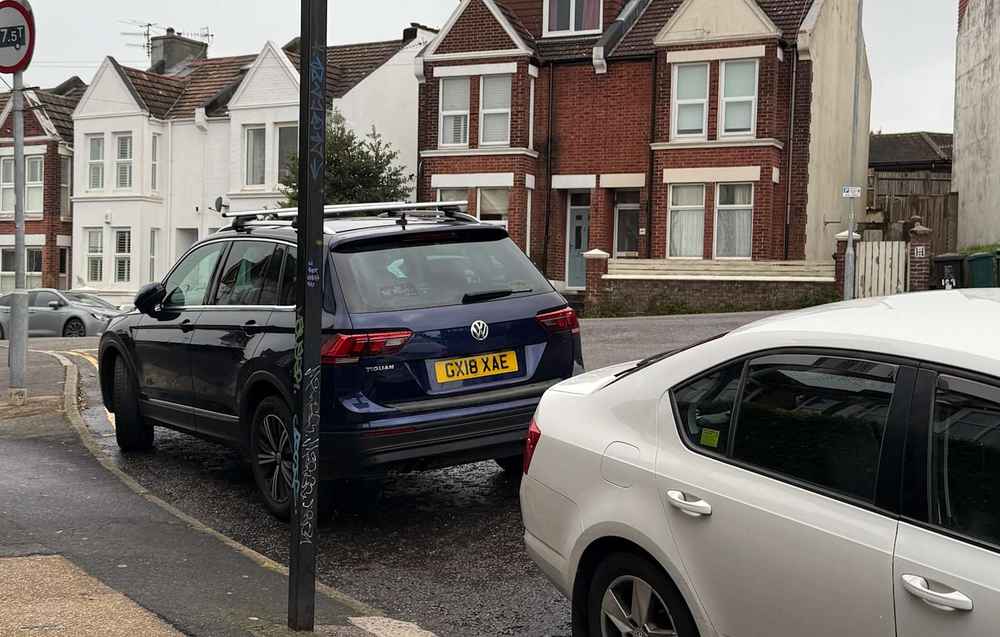 Photograph of GX18 XAE - a Blue Volkswagen Tiguan parked in Hollingdean by a non-resident who uses the local area as part of their Brighton commute. The seventh of nineteen photographs supplied by the residents of Hollingdean.